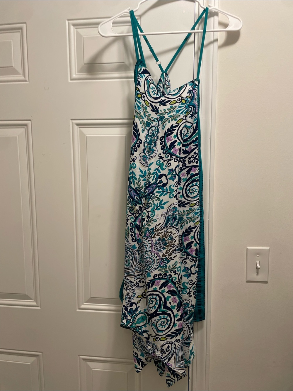 NWOT Charming Charlie Womens Teal Paisley Asymmetrical Slip Dress